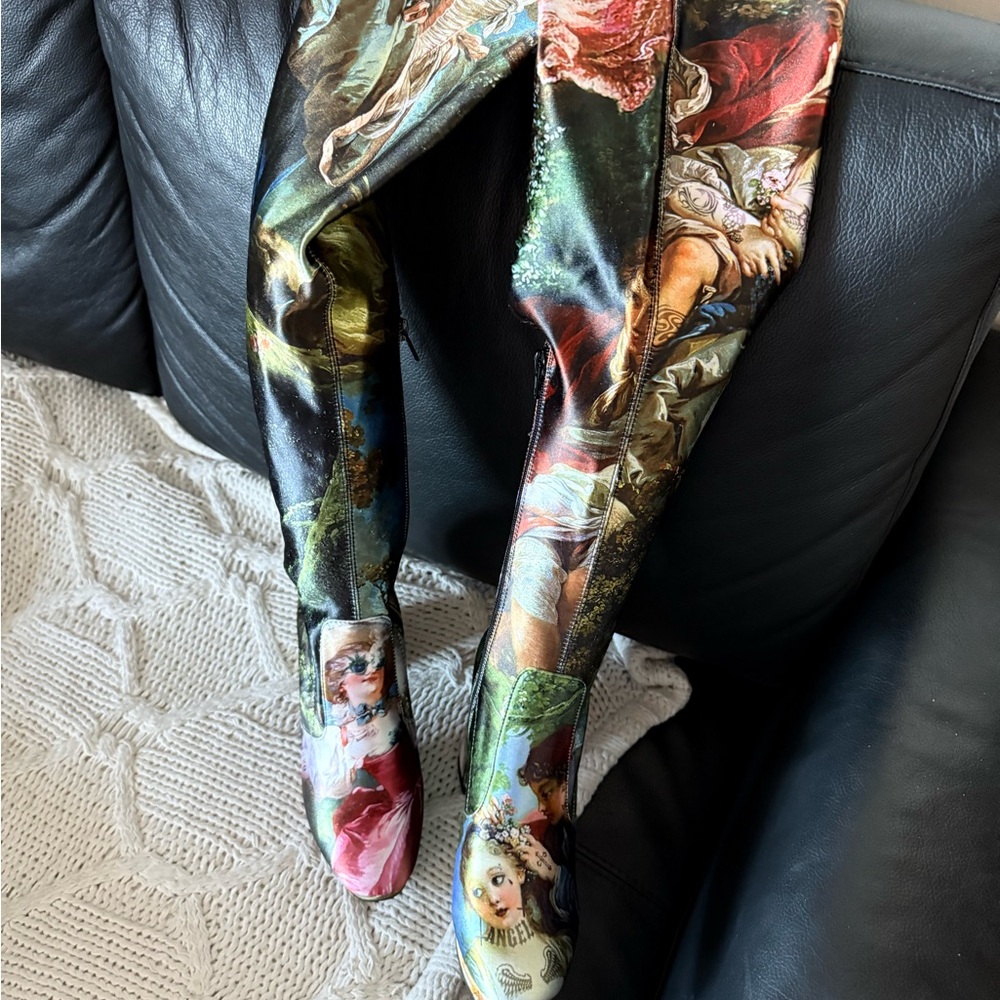 Dolls Kill Multi-Color Classical Print Over-the-Knee Platform Boots - Picture 6 of 8